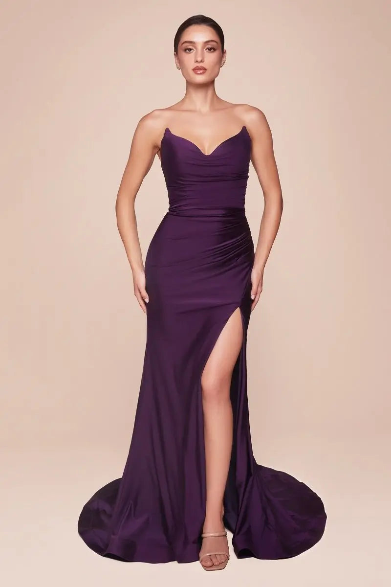 STRAPLESS STRETCH SATIN FITTED GOWN CDCD791 CIND