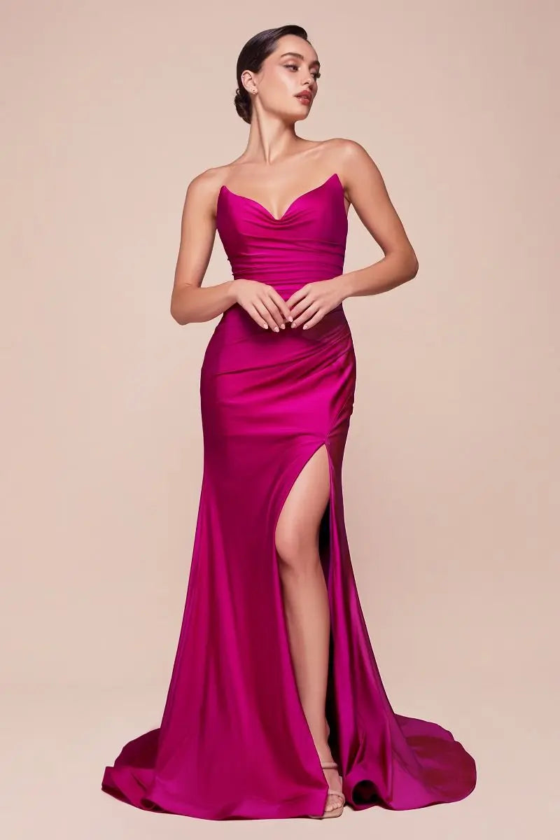 STRAPLESS STRETCH SATIN FITTED GOWN CDCD791 CIND