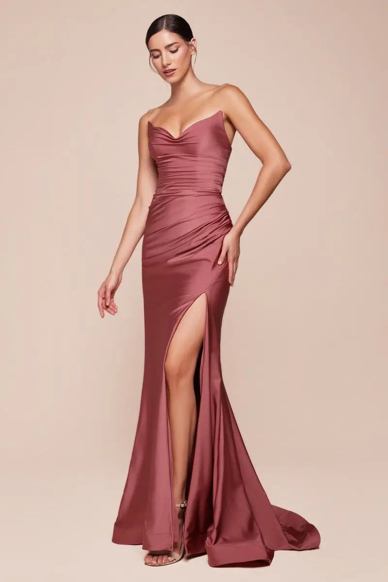 STRAPLESS STRETCH SATIN FITTED GOWN CDCD791 CIND