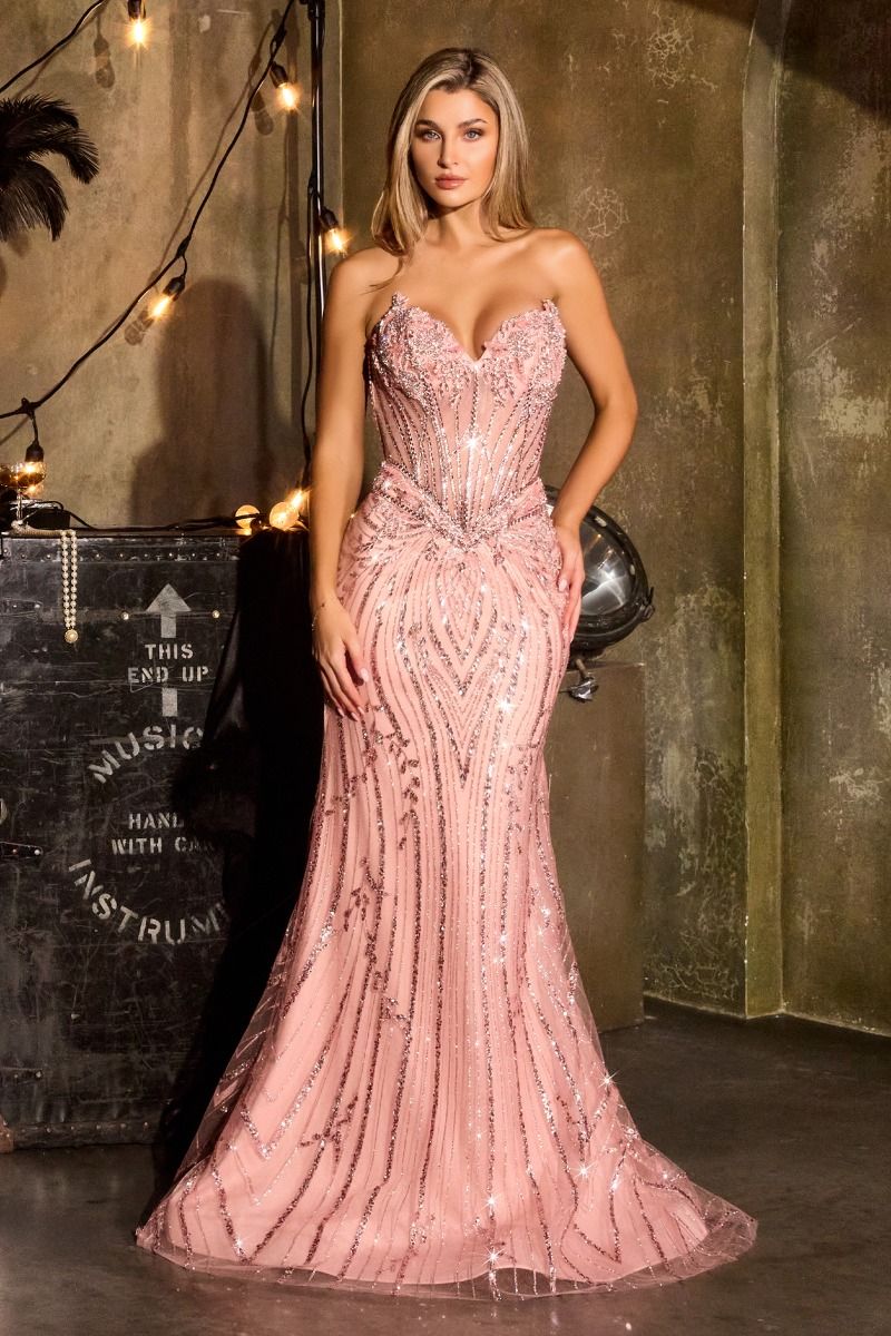 Fully Embellished Long Mermaid Pageant Gown w/ Corset Bodice & Sweetheart Neckline CDCDS557