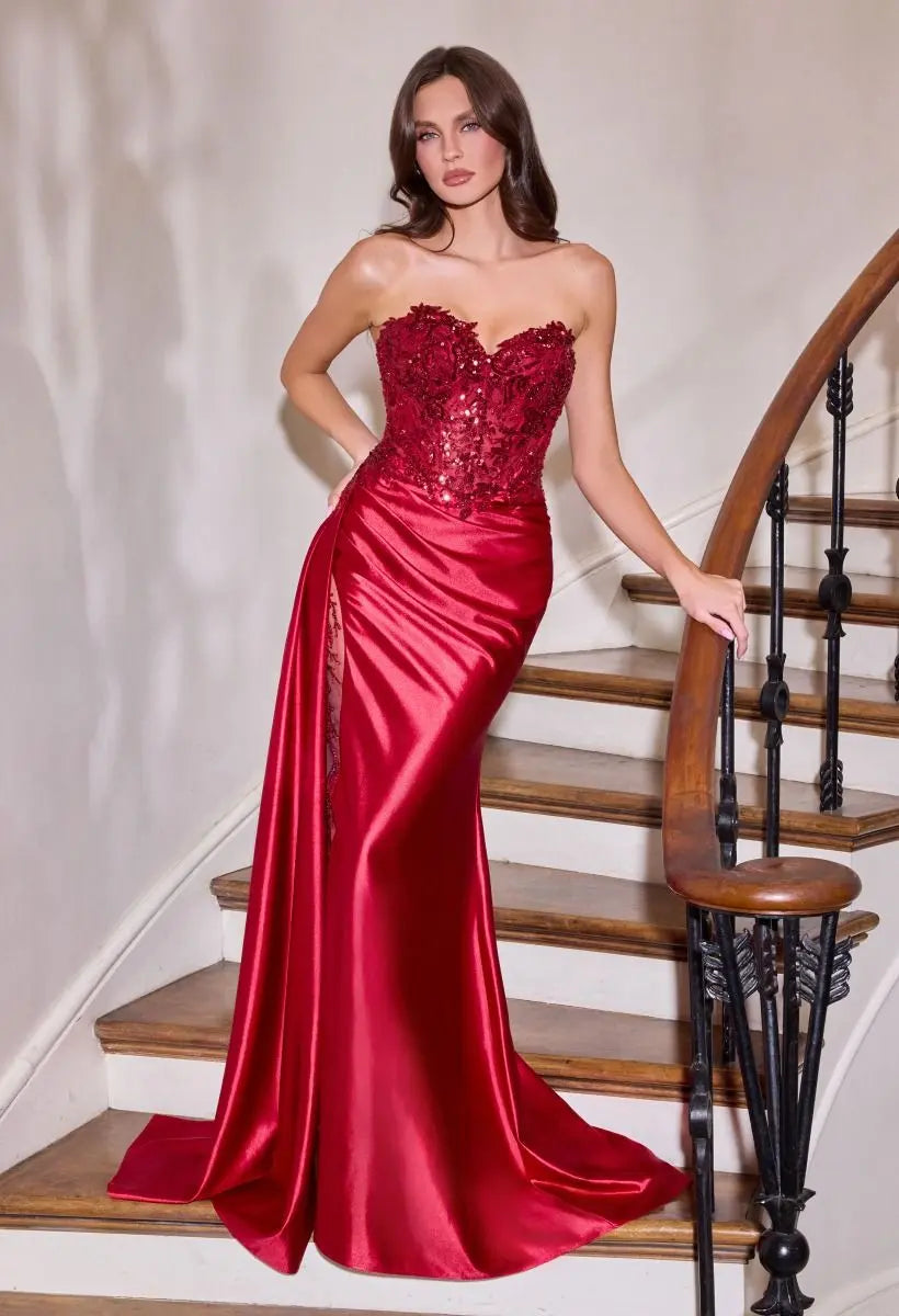 Sequins Embellished Long Graduation Gown w/ Corset Bodice & Side Drape CDCDS565 CIND