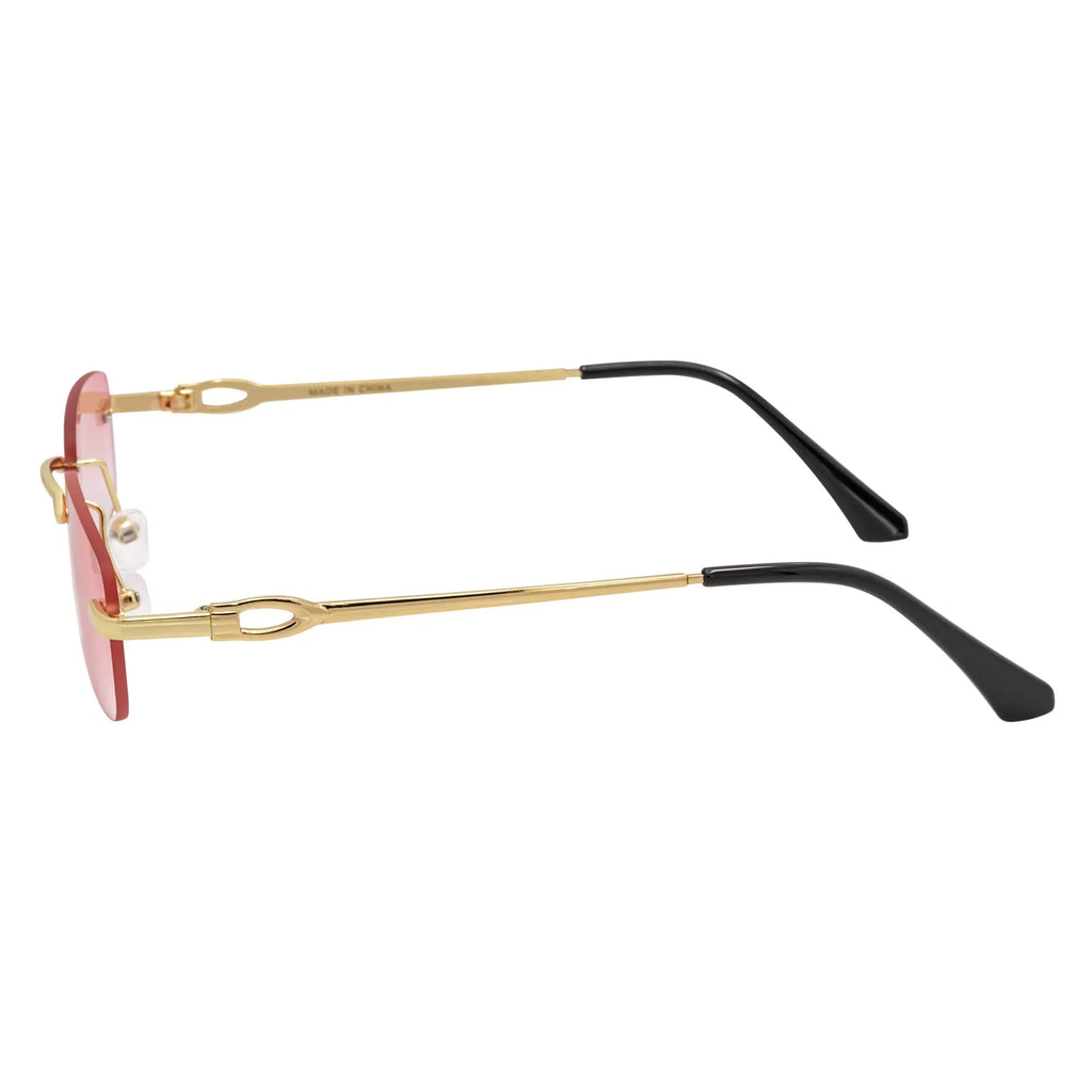 CHANELLE - Rimless Small Rectangle Sunglasses Gold Pink Fade Morspecs