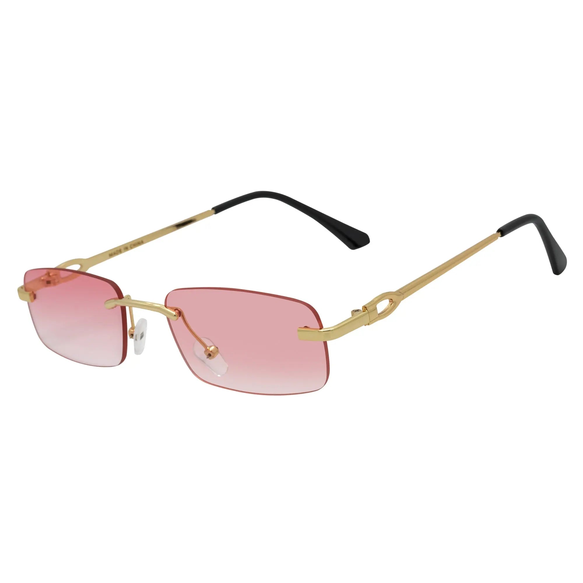 CHANELLE - Rimless Small Rectangle Sunglasses Gold Pink Fade Morspecs