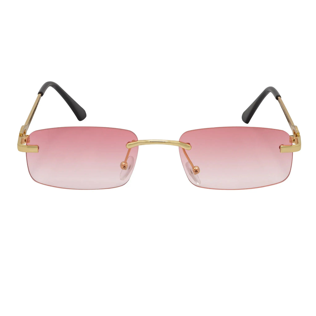 CHANELLE - Rimless Small Rectangle Sunglasses Gold Pink Fade Morspecs