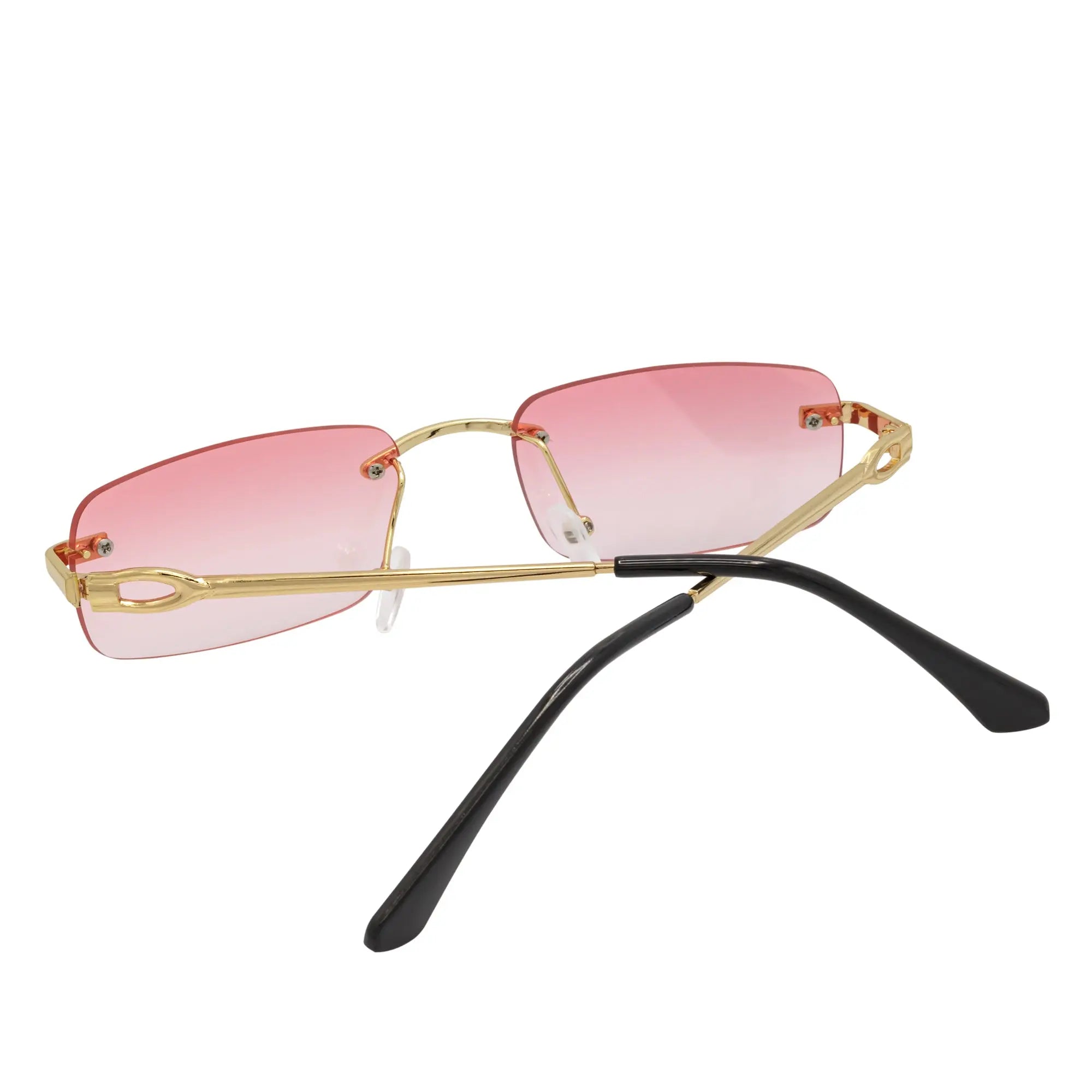 CHANELLE - Rimless Small Rectangle Sunglasses Gold Pink Fade Morspecs