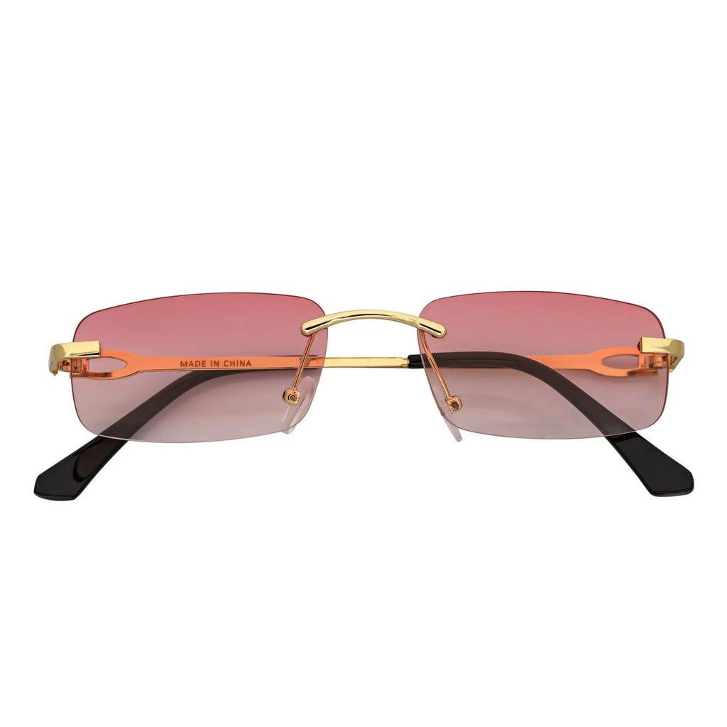 CHANELLE - Rimless Small Rectangle Sunglasses Gold Pink Fade Morspecs