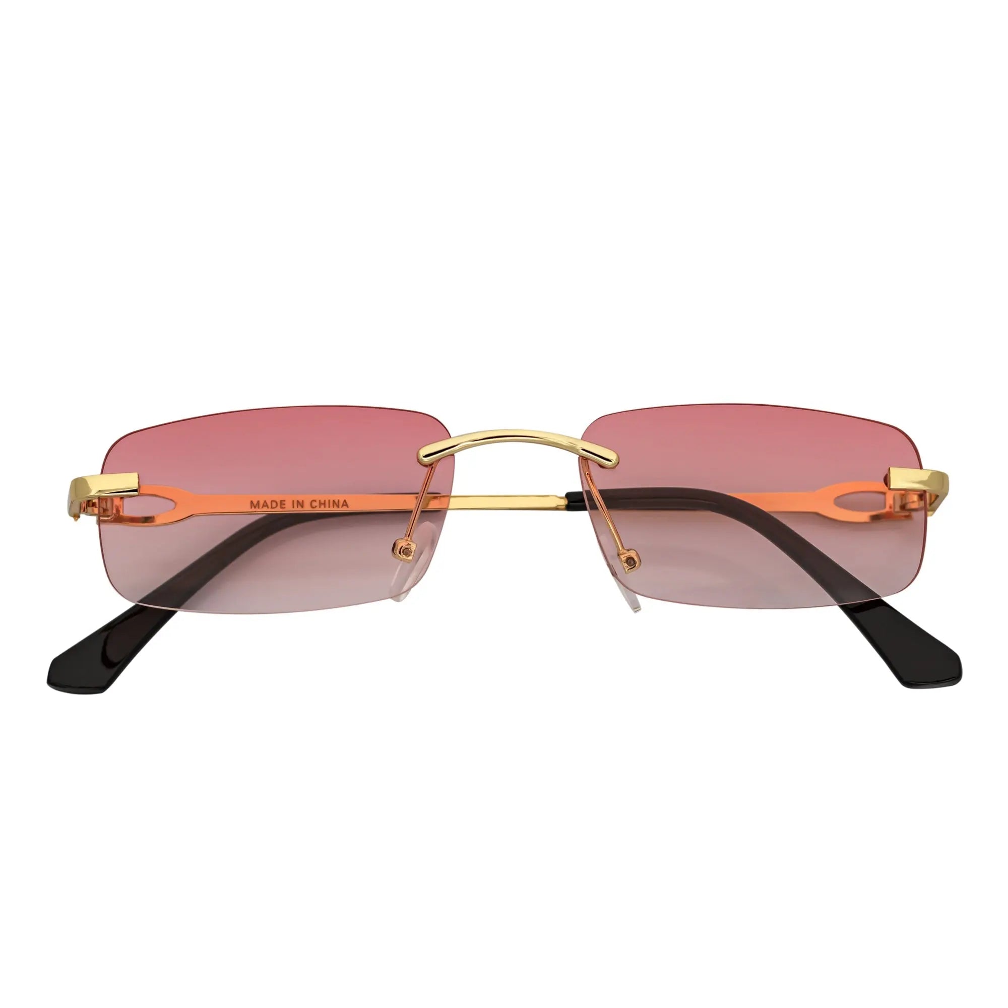 CHANELLE - Rimless Small Rectangle Sunglasses Gold Pink Fade Morspecs