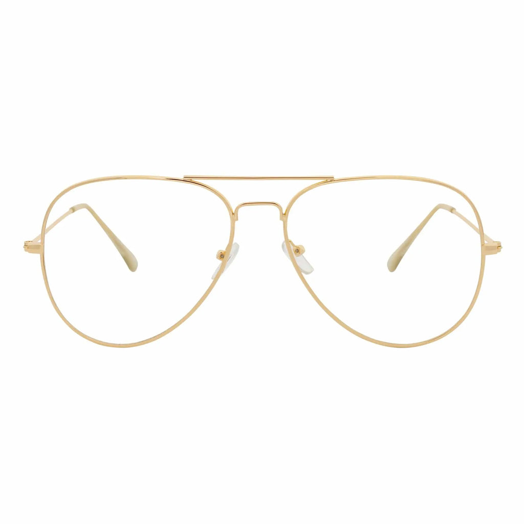 COOPER - Large Metal Aviator Gold Clear Lens Glasses 54mm Morspecs