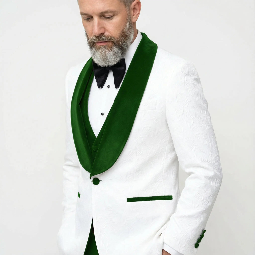 Men's Vested White Paisley Wedding & Prom Tuxedo FHYINC