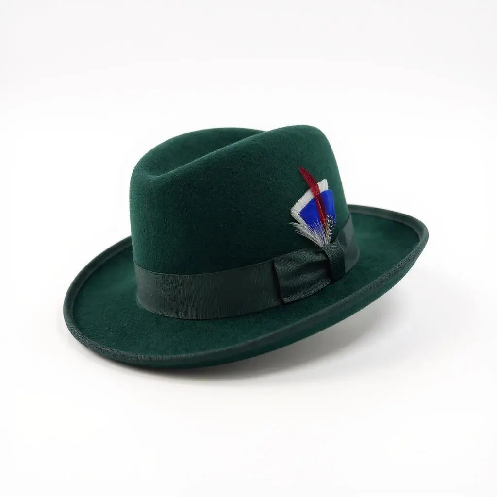 Ferrecci 100 % Wool Australian Firm Fur Felt Hunter Green Godfather Hat Ferrecci