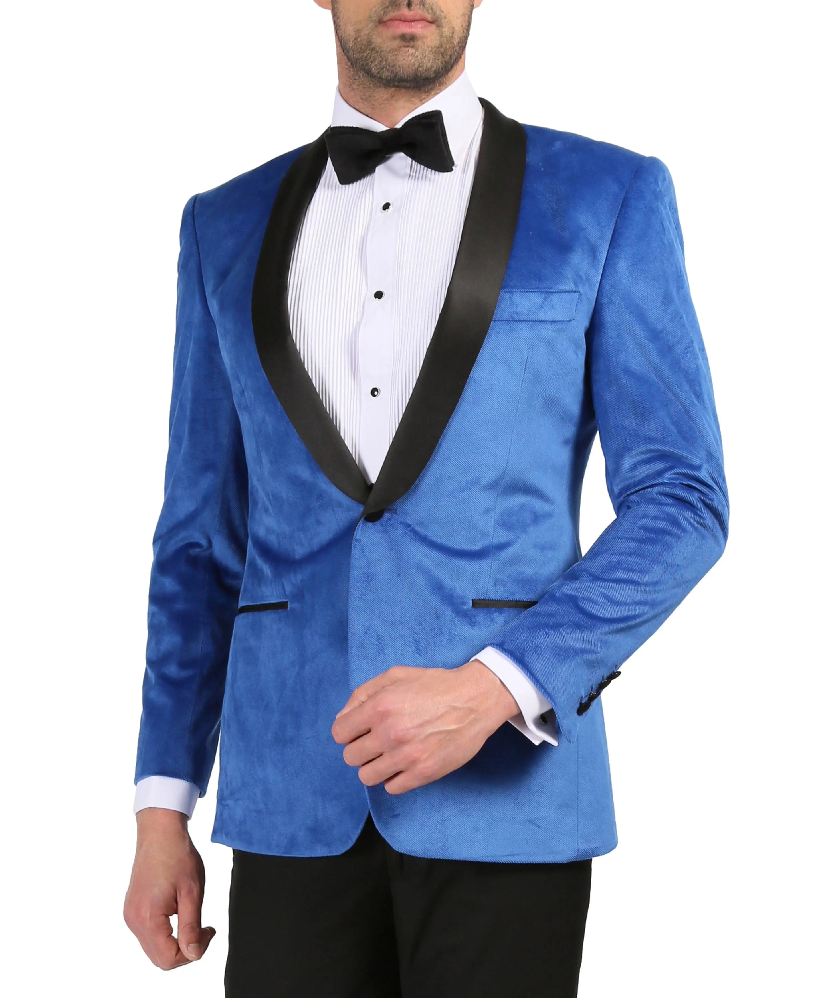 Enzo Royal Blue Slim Fit Velvet Shawl Tuxedo Blazer Ferrecci