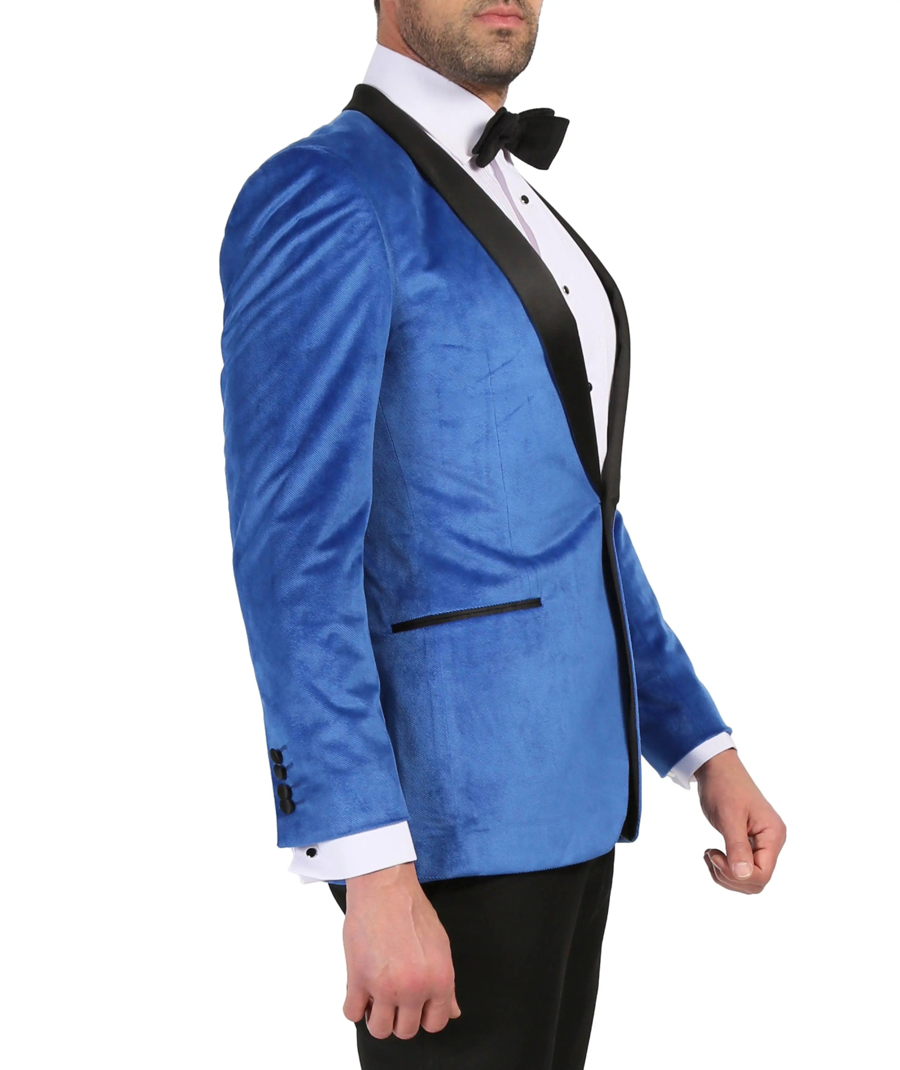 Enzo Royal Blue Slim Fit Velvet Shawl Tuxedo Blazer Ferrecci
