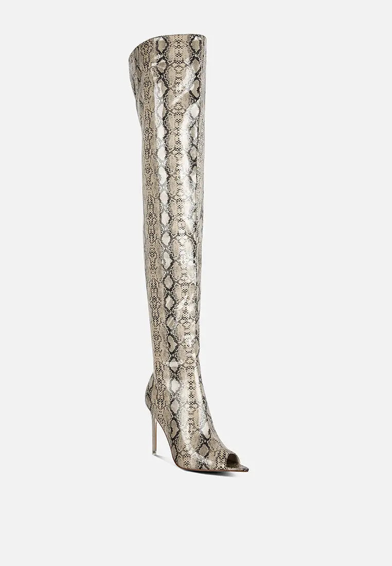 High Drama Snake Print Stiletto Long Boots London Rag