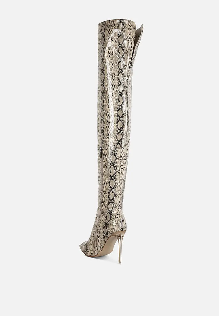 High Drama Snake Print Stiletto Long Boots London Rag