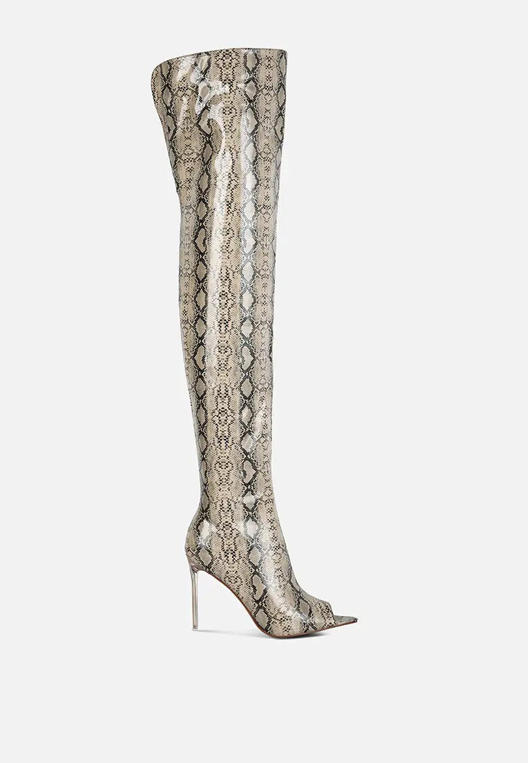 High Drama Snake Print Stiletto Long Boots London Rag