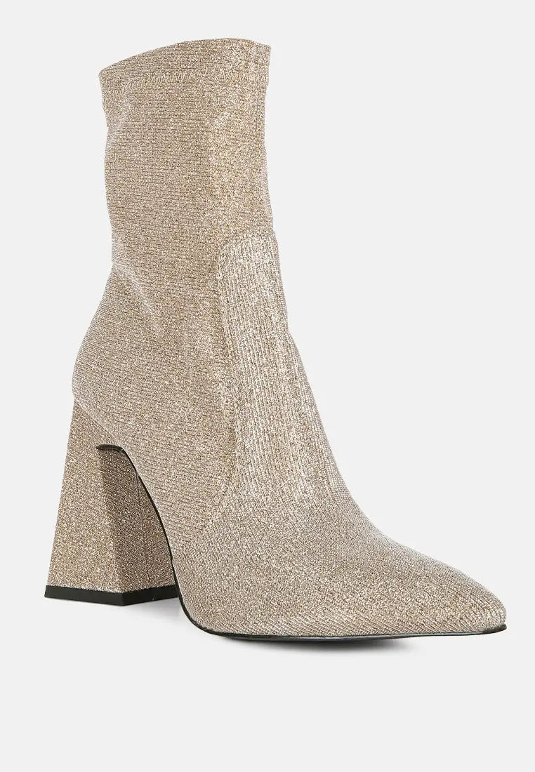 Hustlers Shimmer Block Heeled Ankle Boots London Rag
