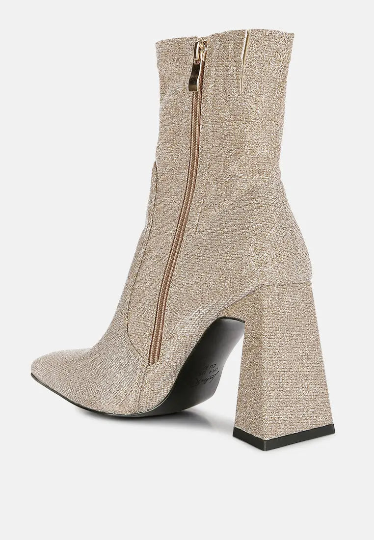 Hustlers Shimmer Block Heeled Ankle Boots London Rag