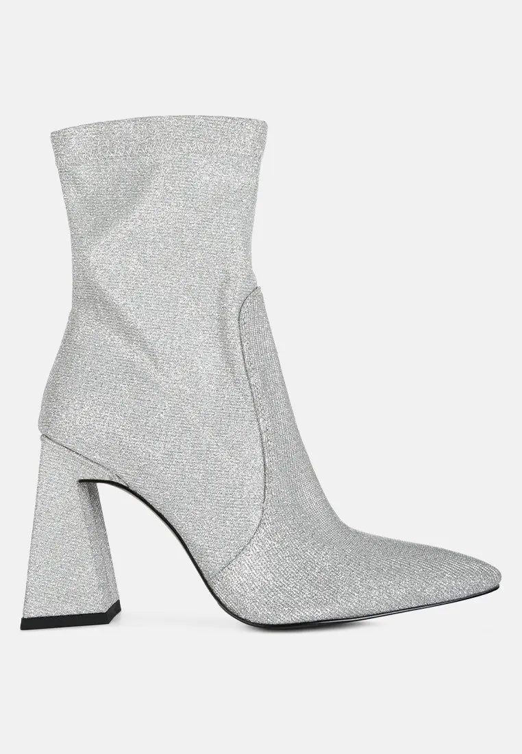 Hustlers Shimmer Block Heeled Ankle Boots London Rag