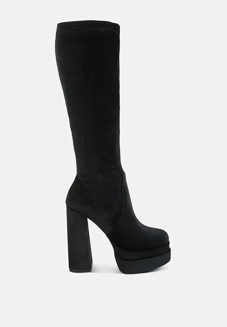 Lazuli High Block Heel Velvet Boot London Rag