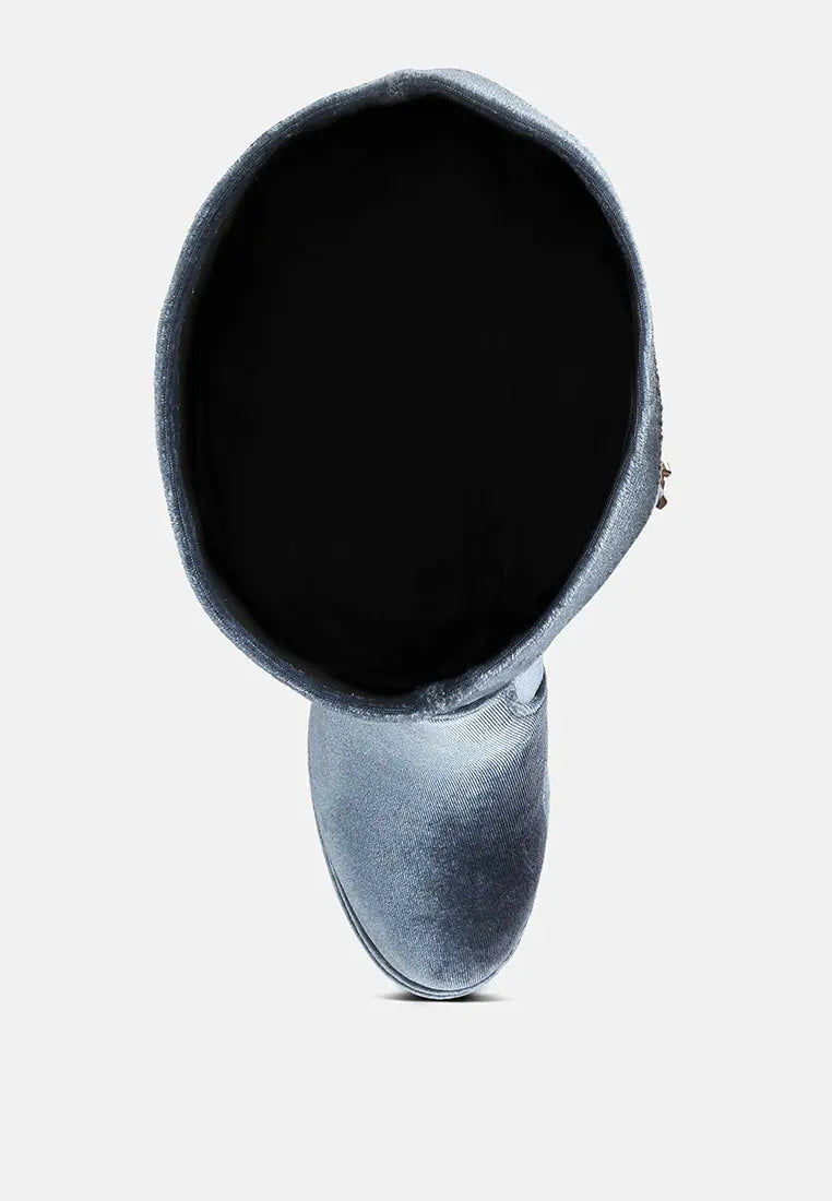 Lazuli High Block Heel Velvet Boot London Rag