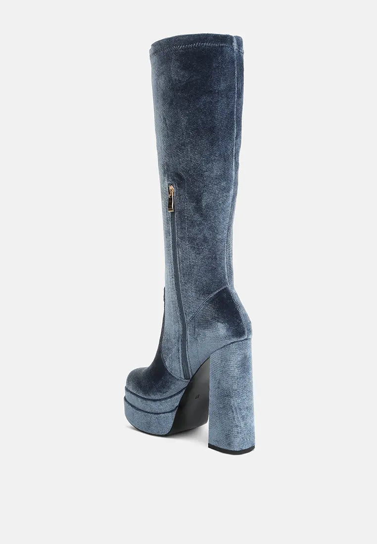 Lazuli High Block Heel Velvet Boot London Rag