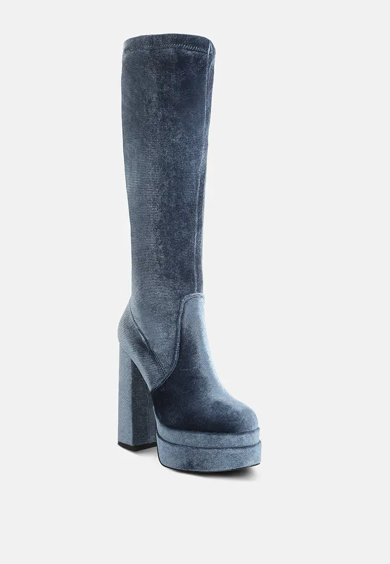 Lazuli High Block Heel Velvet Boot London Rag