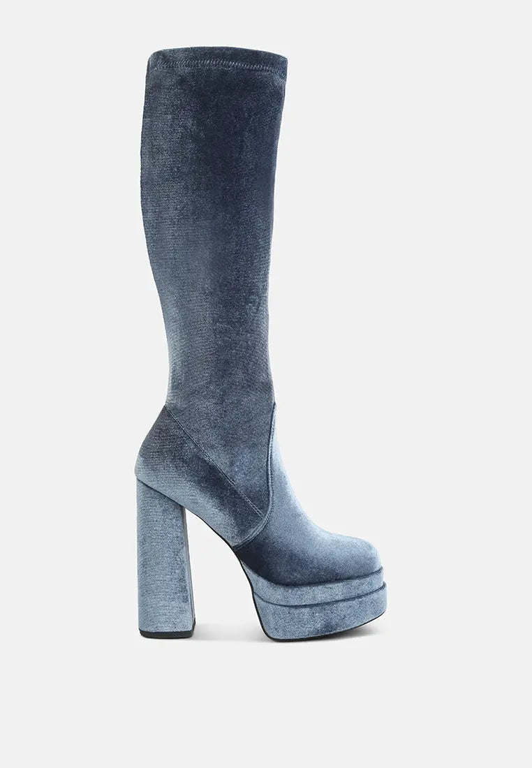 Lazuli High Block Heel Velvet Boot London Rag