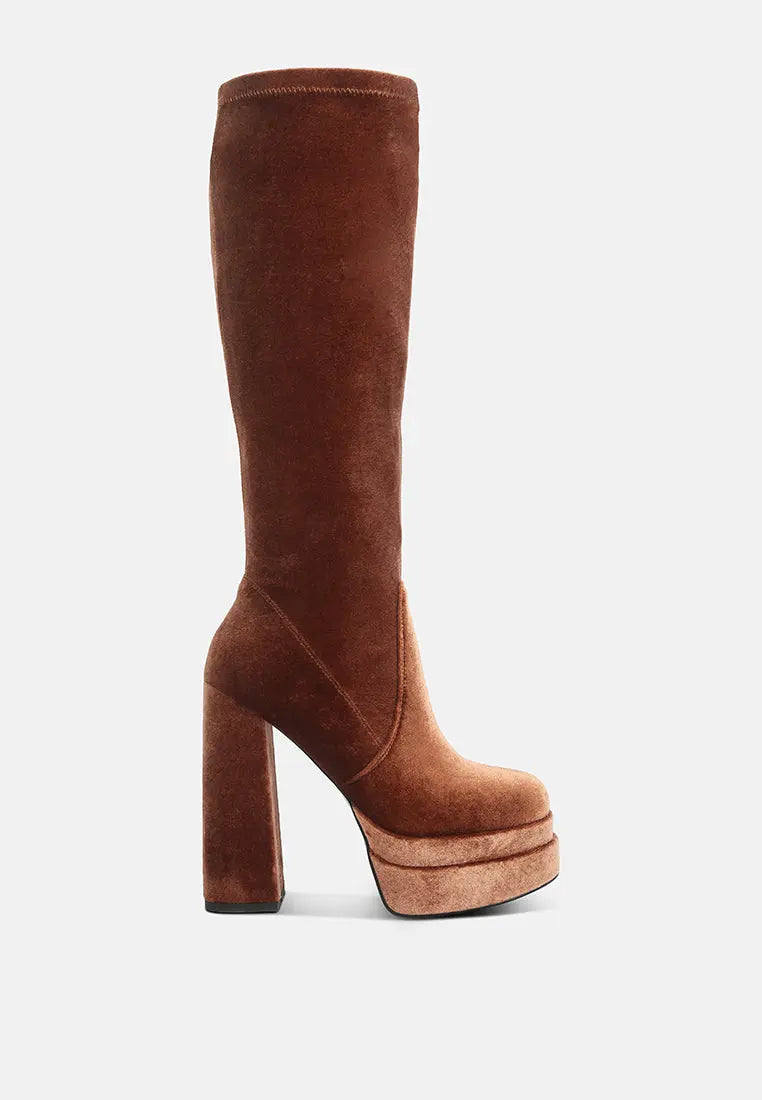 Lazuli High Block Heel Velvet Boot London Rag