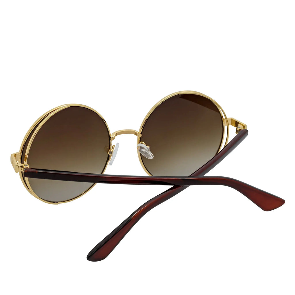 LUNA - Oversize Metal Round Sunglasses Gold-Brown Fade Morspecs
