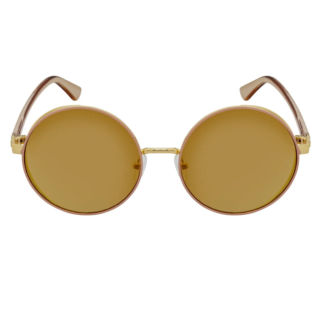 LUNA - Oversize Metal Round Sunglasses Gold-Tan Gold Mirror Morspecs