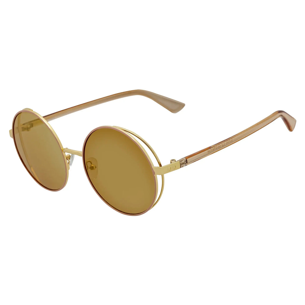 LUNA - Oversize Metal Round Sunglasses Gold-Tan Gold Mirror Morspecs