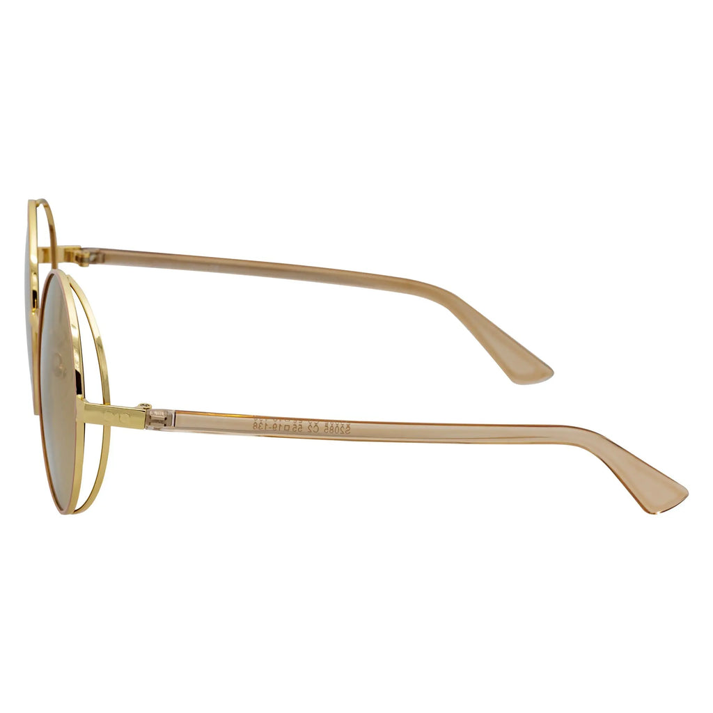 LUNA - Oversize Metal Round Sunglasses Gold-Tan Gold Mirror Morspecs