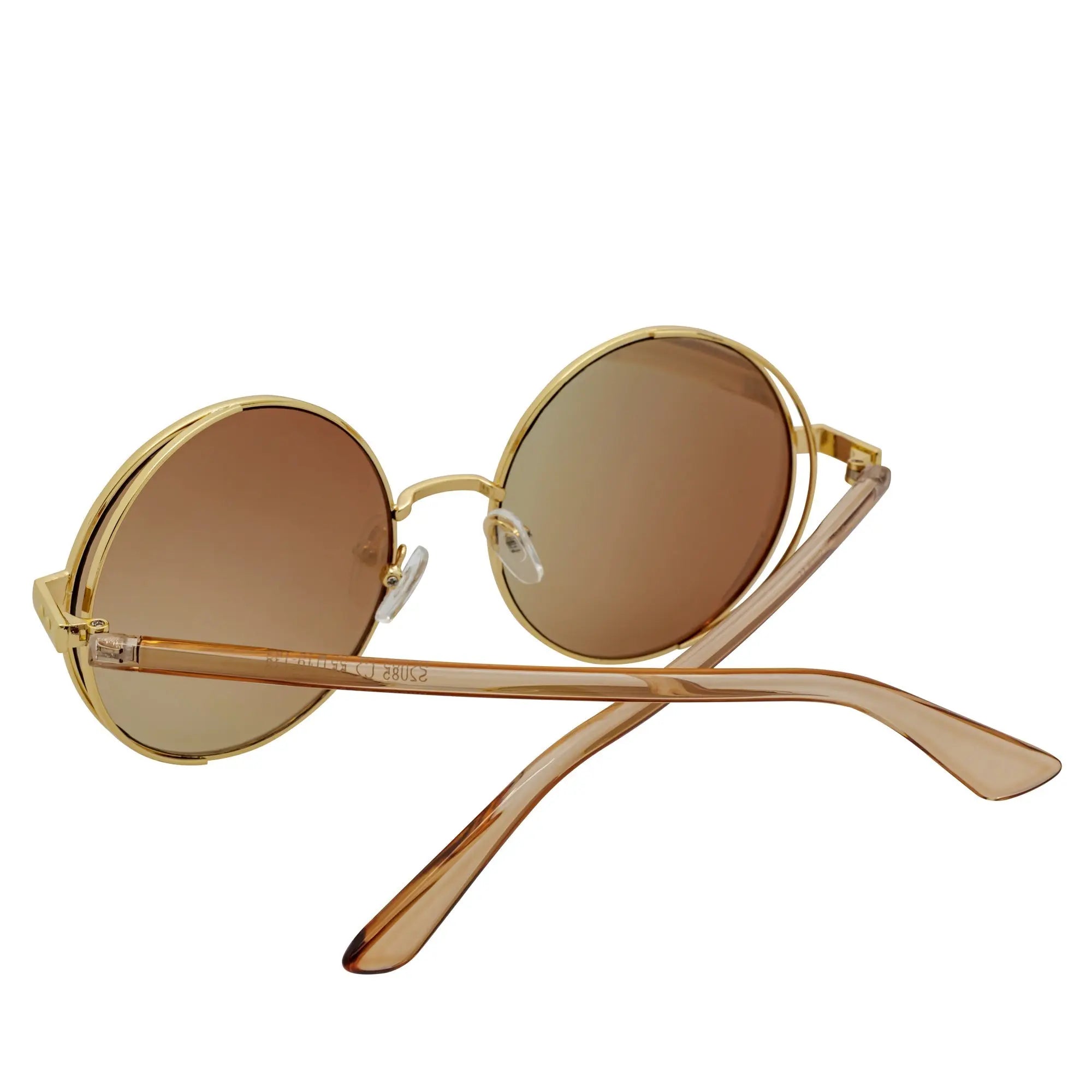 LUNA - Oversize Metal Round Sunglasses Gold-Tan Gold Mirror Morspecs