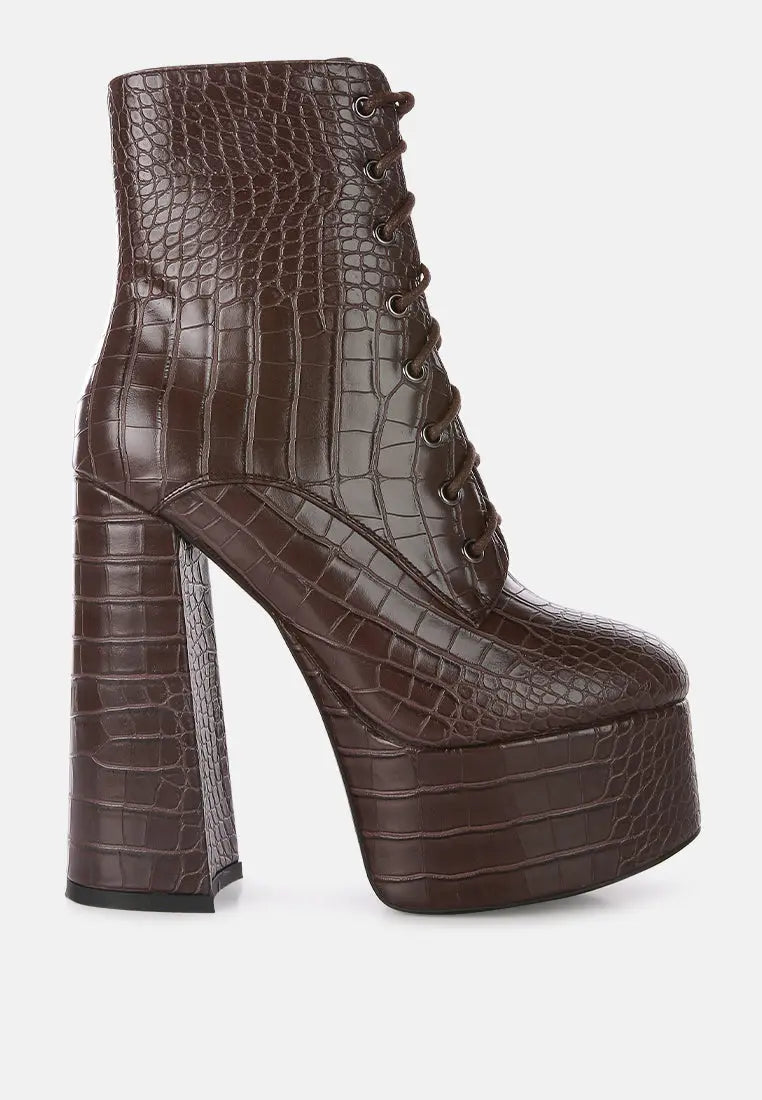 Magdalene Croc High Heel Patform Boots London Rag