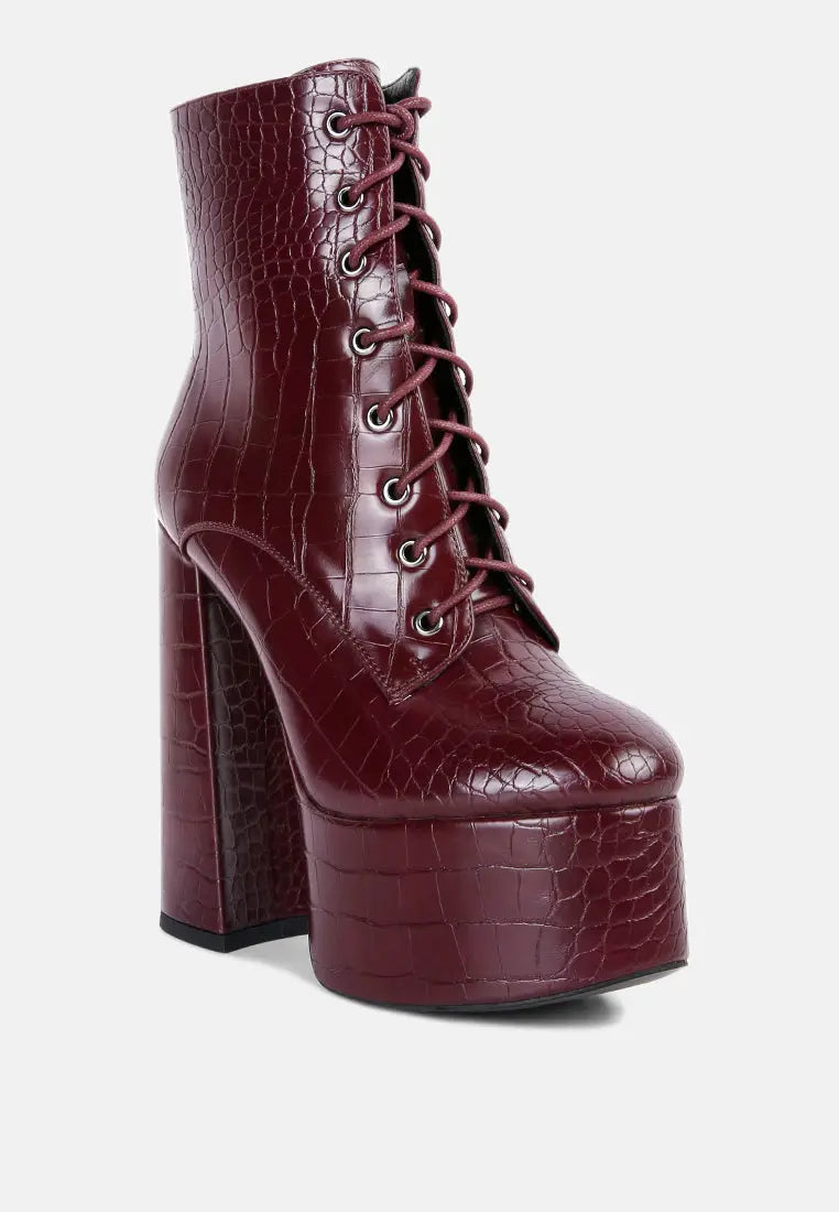 Magdalene Croc High Heel Patform Boots London Rag