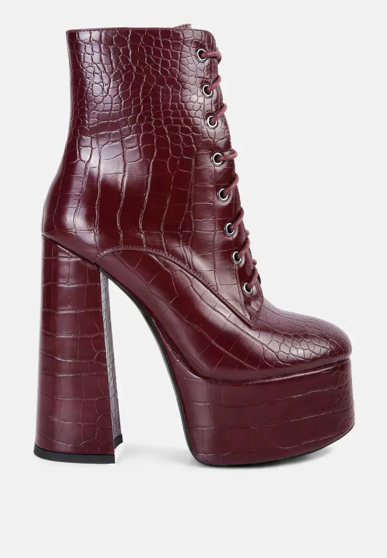 Magdalene Croc High Heel Patform Boots London Rag