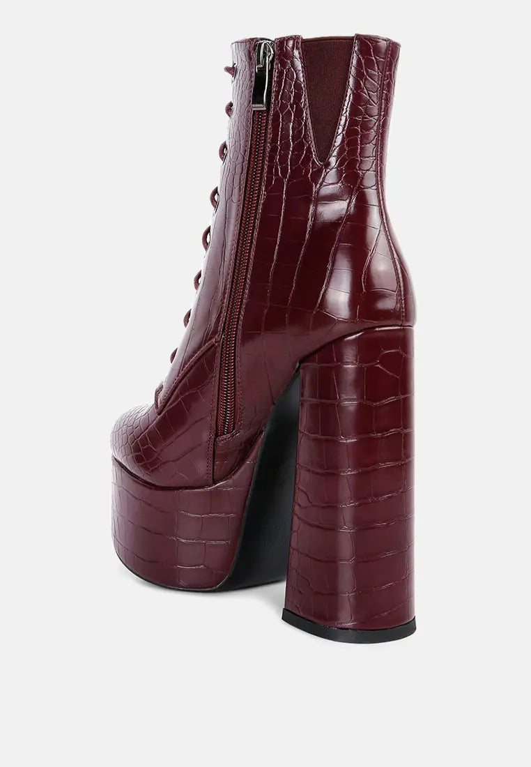 Magdalene Croc High Heel Patform Boots London Rag
