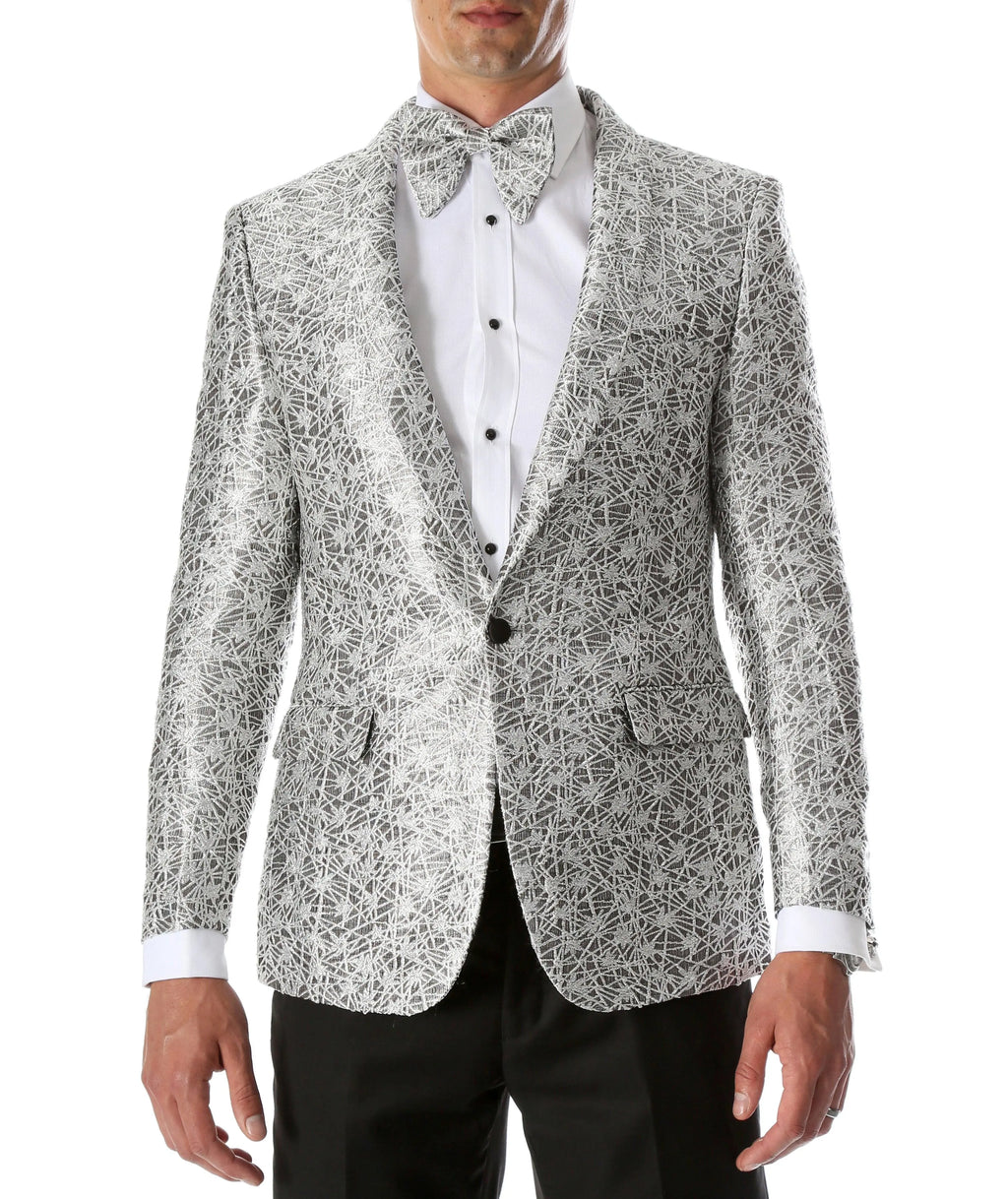 Men's Rene Abstract Silver Modern Fit Shawl Collar Tuxedo Blazer - Young Man’s Prom Wear FERRECCI