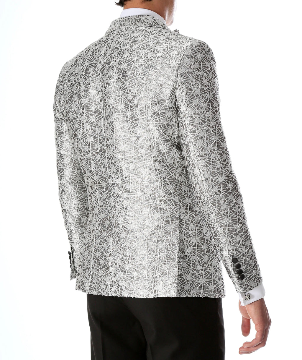 Men's Rene Abstract Silver Modern Fit Shawl Collar Tuxedo Blazer - Young Man’s Prom Wear FERRECCI