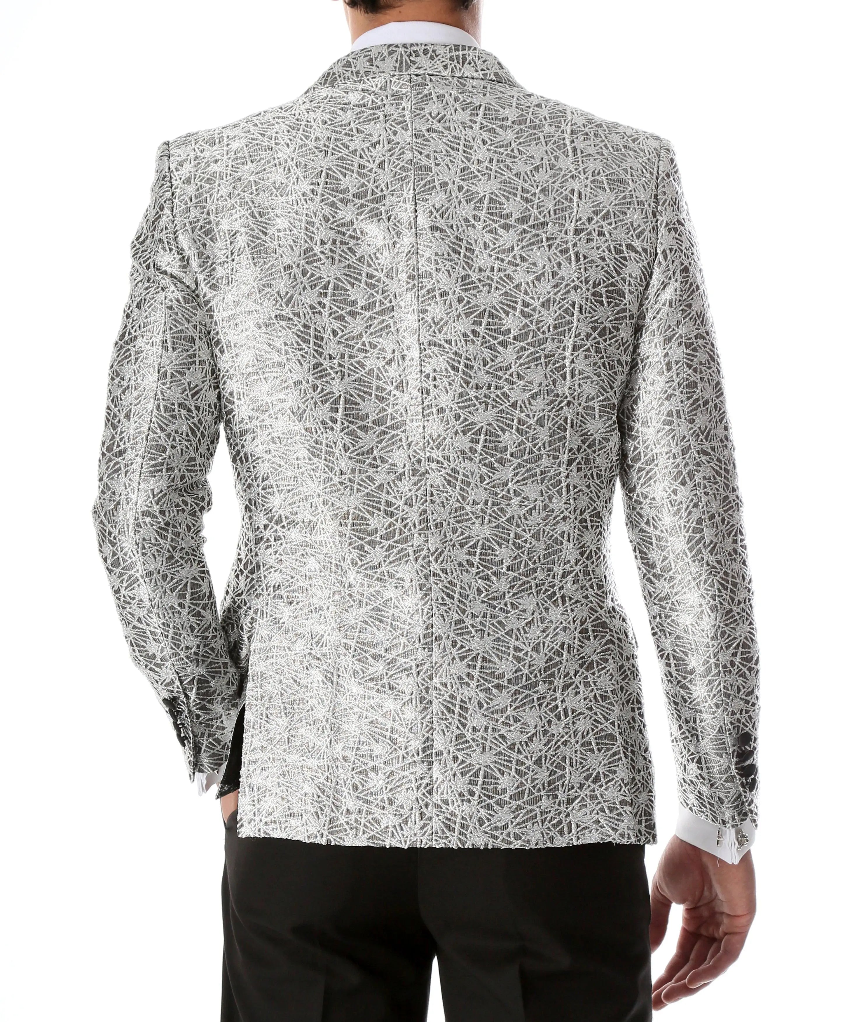 Men's Rene Abstract Silver Modern Fit Shawl Collar Tuxedo Blazer - Young Man’s Prom Wear FERRECCI