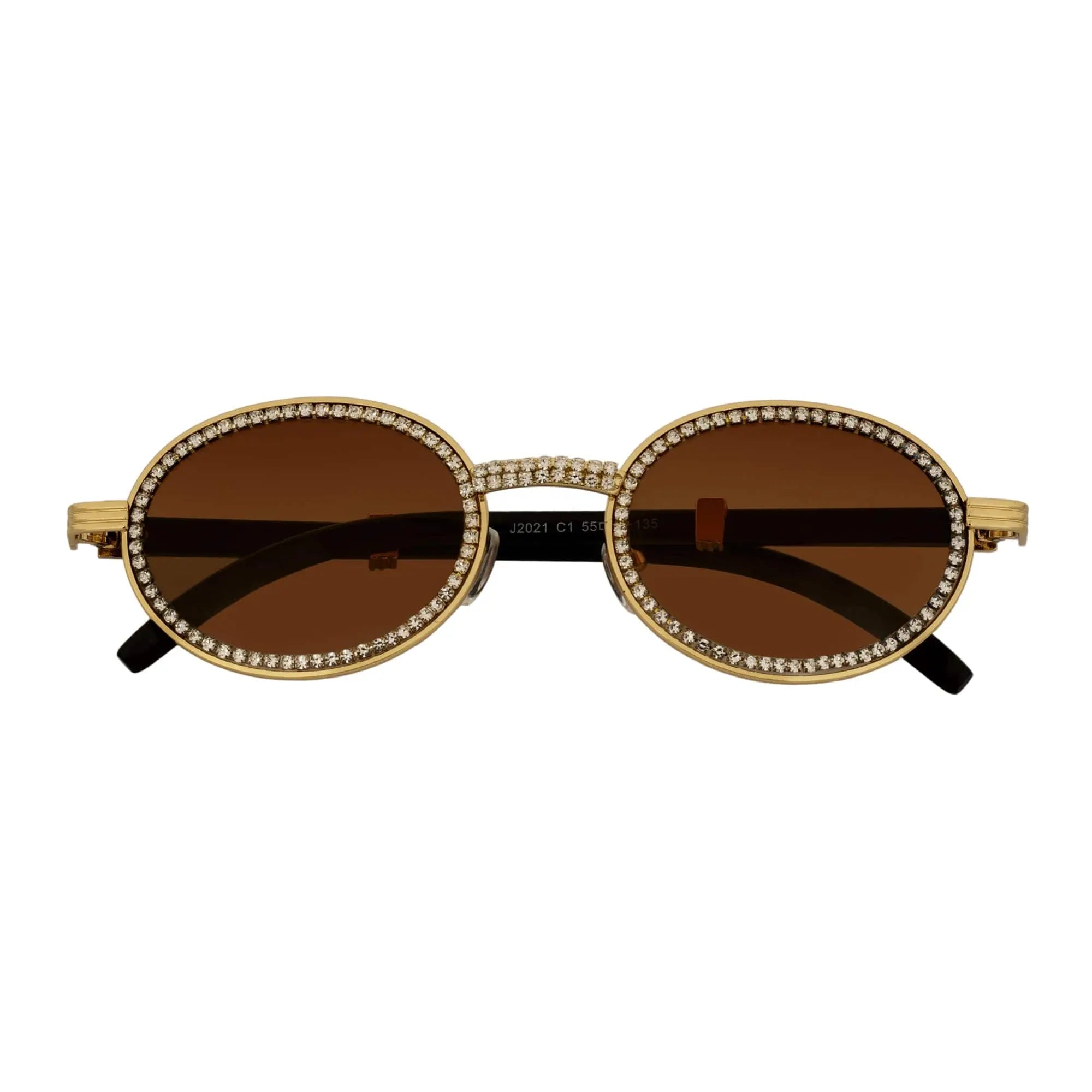 BLING ONE - Rhinestone Round Metal Oval Sunglasses Gold Amber Morspecs