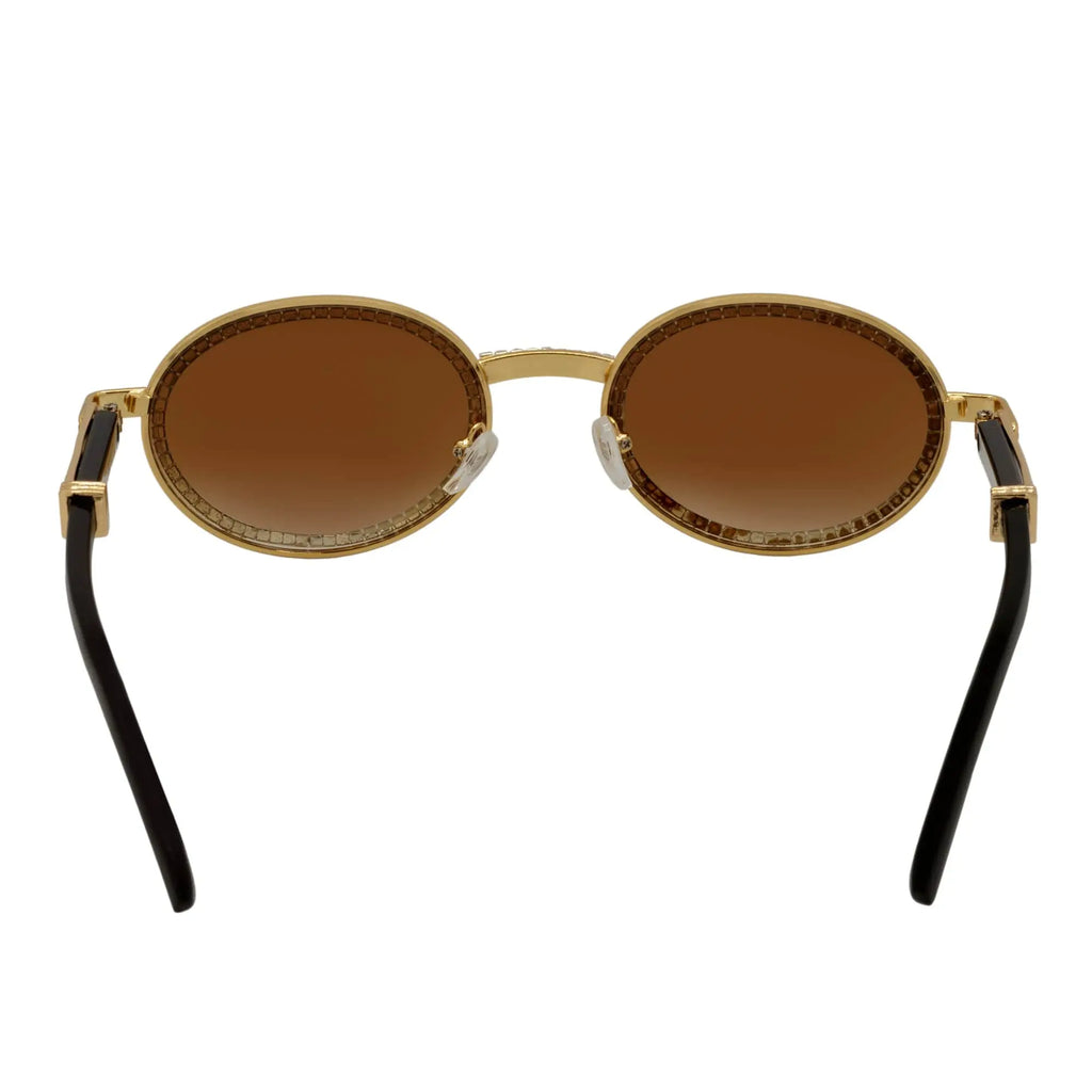 BLING ONE - Rhinestone Round Metal Oval Sunglasses Gold Amber Morspecs