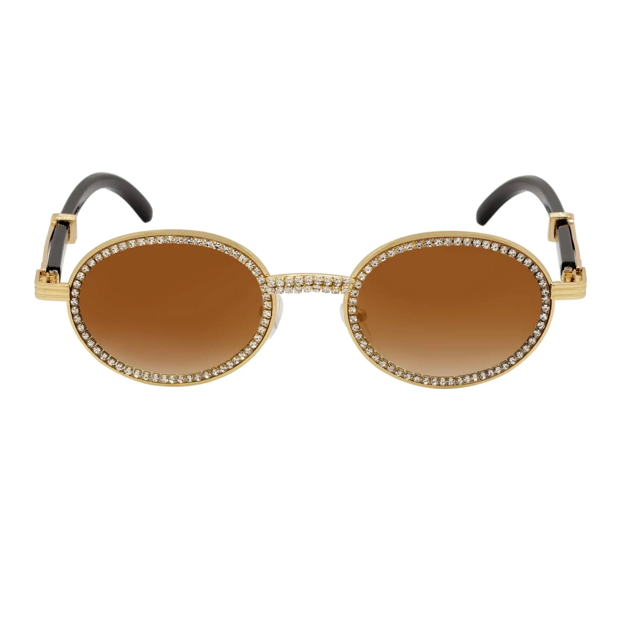 BLING ONE - Rhinestone Round Metal Oval Sunglasses Gold Amber Morspecs