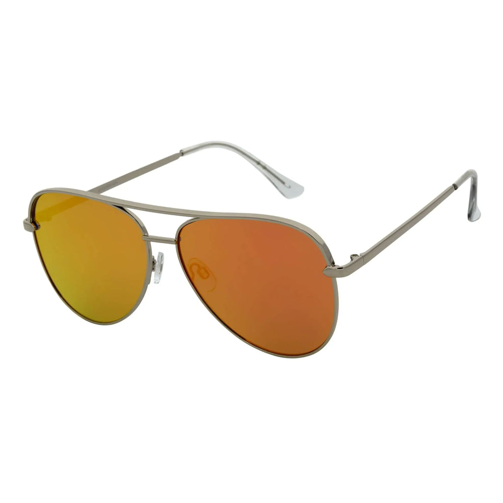 KEY - Oversize Metal Aviator Sunglasses Silver Orange Mirror Morspecs