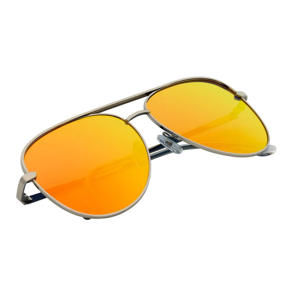 KEY - Oversize Metal Aviator Sunglasses Silver Orange Mirror Morspecs