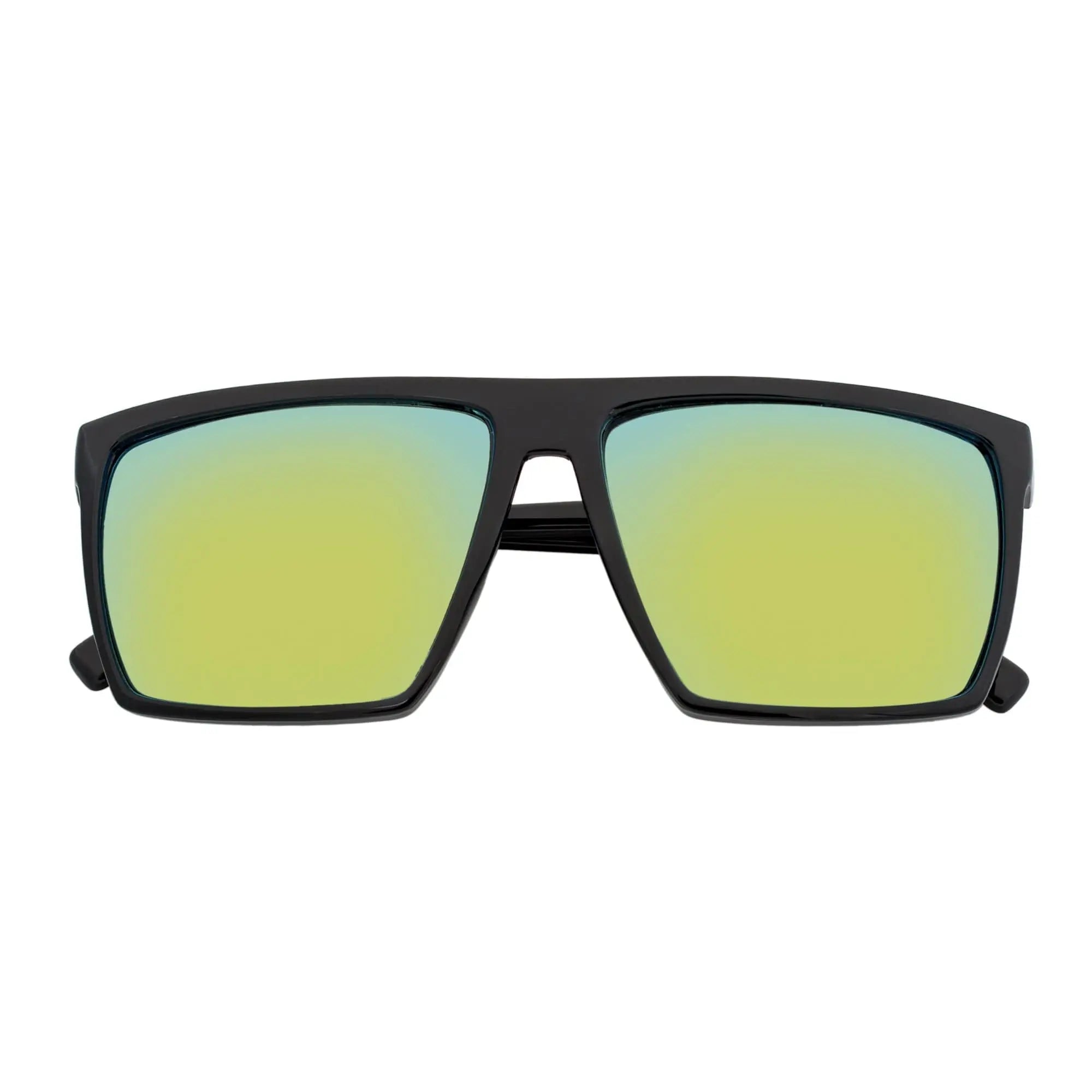 SKOL - Thin Flat Top Square Sunglasses Gloss Black Yellow Mirror Morspecs