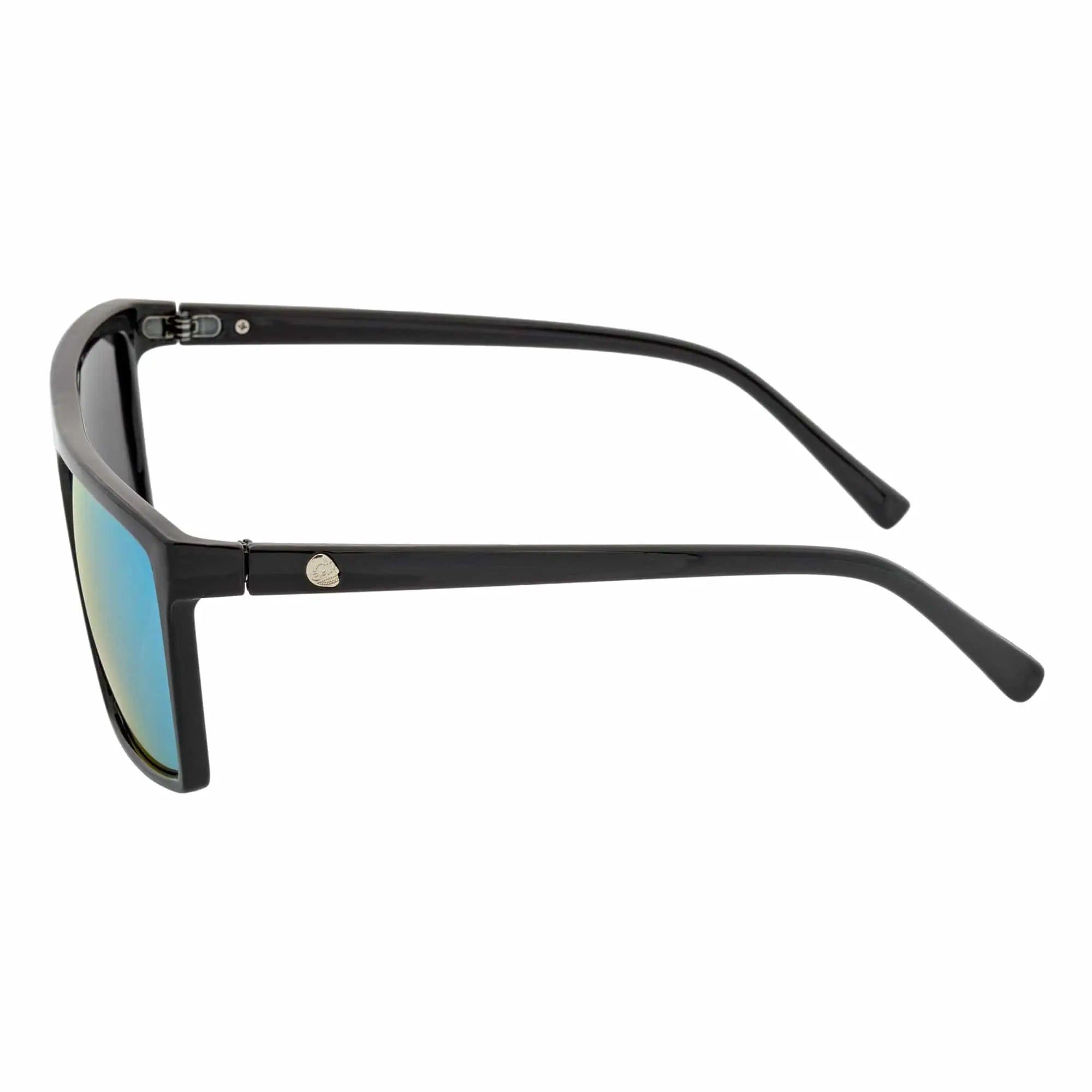 SKOL - Thin Flat Top Square Sunglasses Gloss Black Yellow Mirror Morspecs