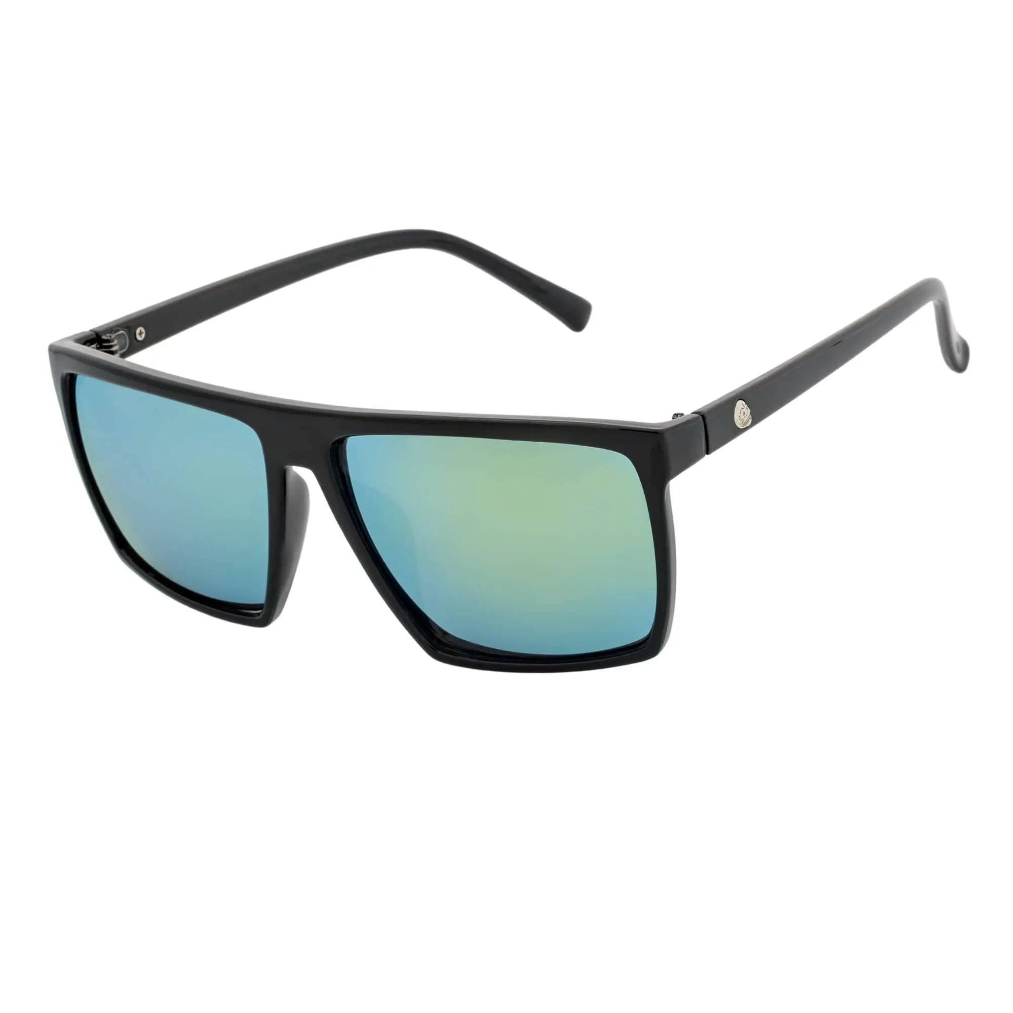 SKOL - Thin Flat Top Square Sunglasses Gloss Black Yellow Mirror Morspecs