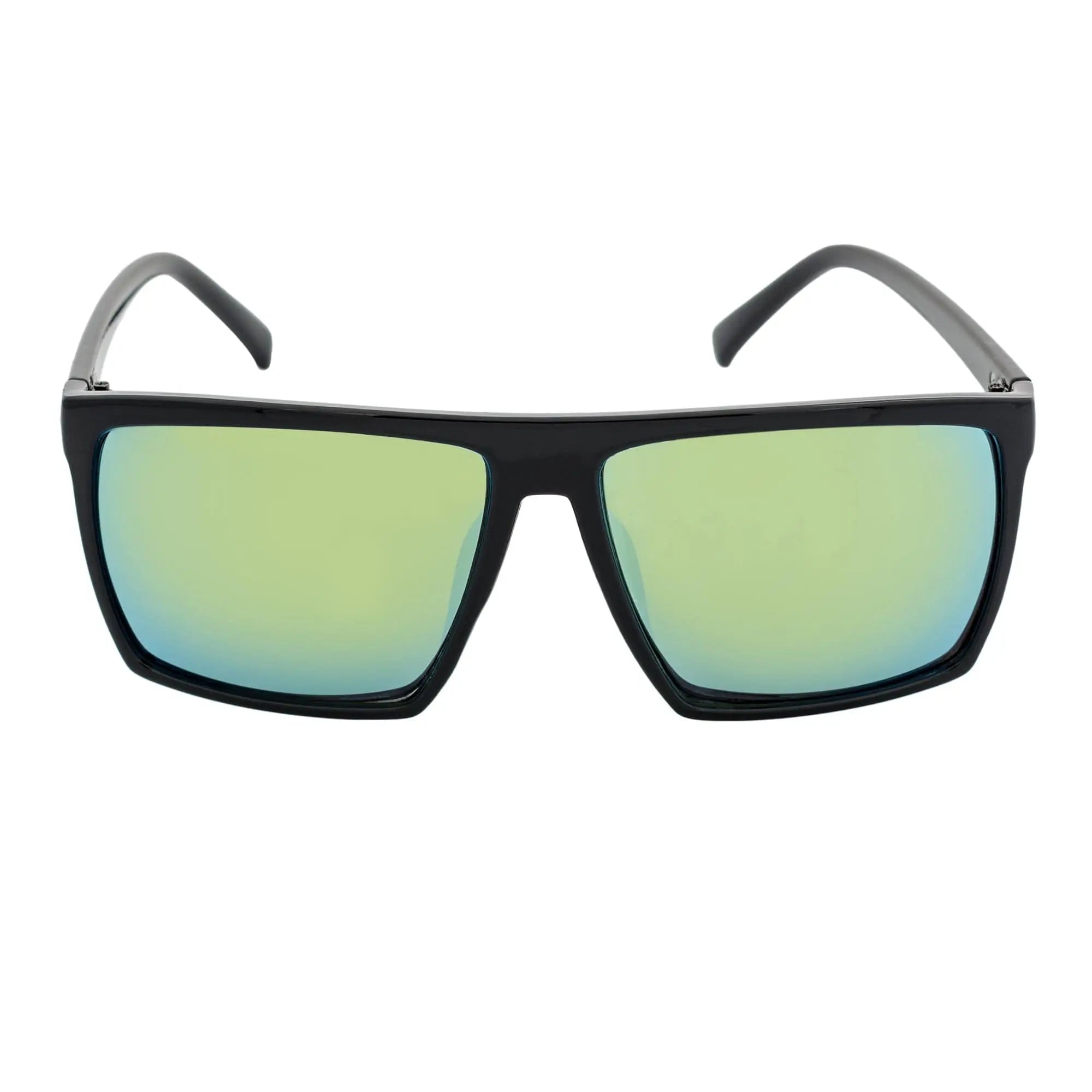 SKOL - Thin Flat Top Square Sunglasses Gloss Black Yellow Mirror Morspecs