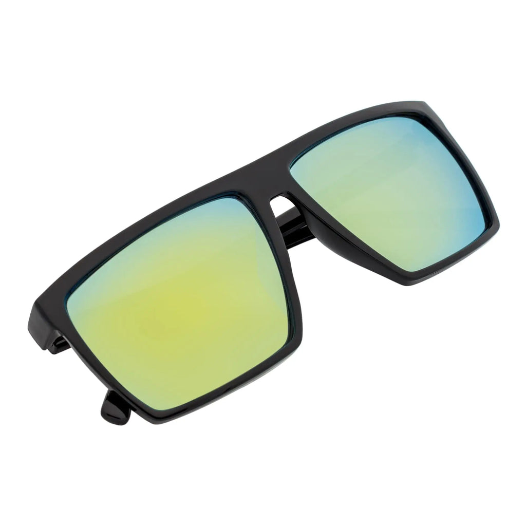 SKOL - Thin Flat Top Square Sunglasses Gloss Black Yellow Mirror Morspecs